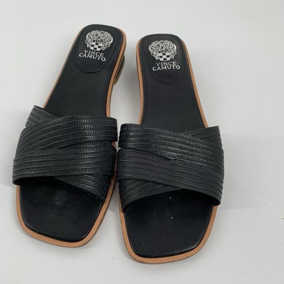 Vince Camuto Ydelle Slip On Mules Sandals Size 7.5 Womens Black Leather Open Toe - Picture 2 of 11